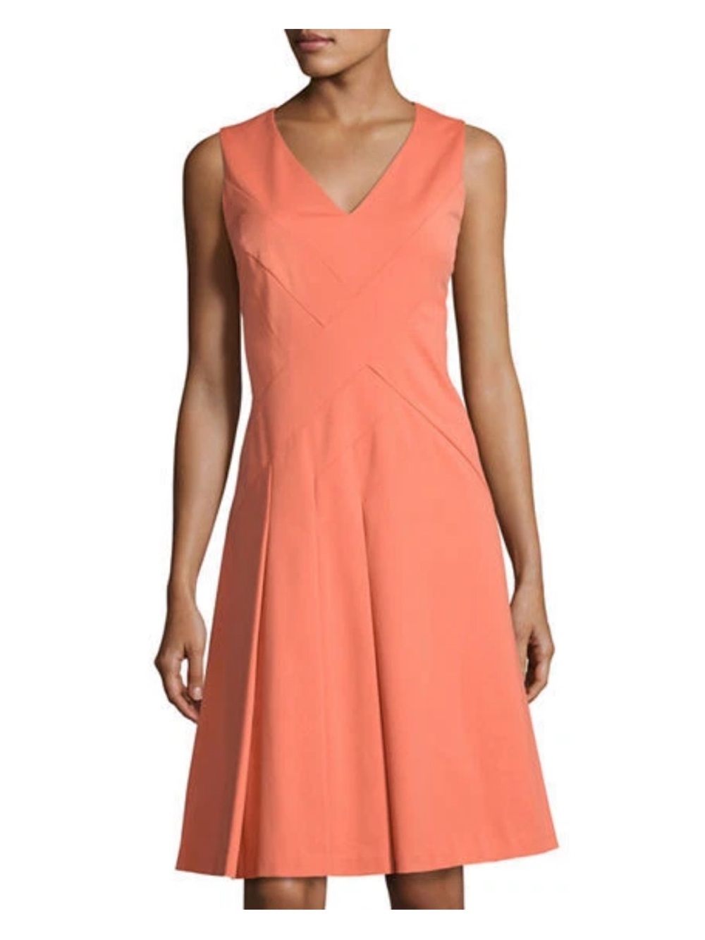 Lafayette 148 New York Coral V-Neck Midi Dress